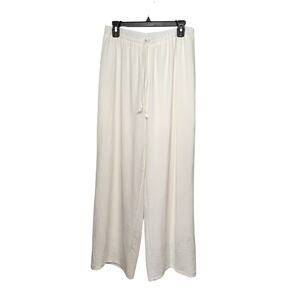 Bibi White Wide Leg Elastic Waist Pull on Lined Pants Women's M (3)